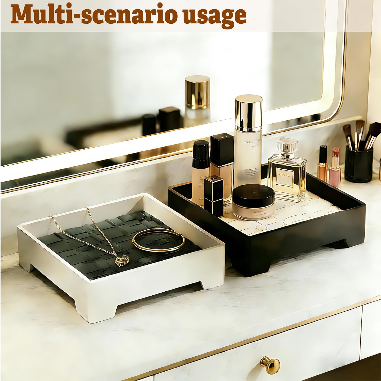 7- Square Decorative Tray / Black + White Mat