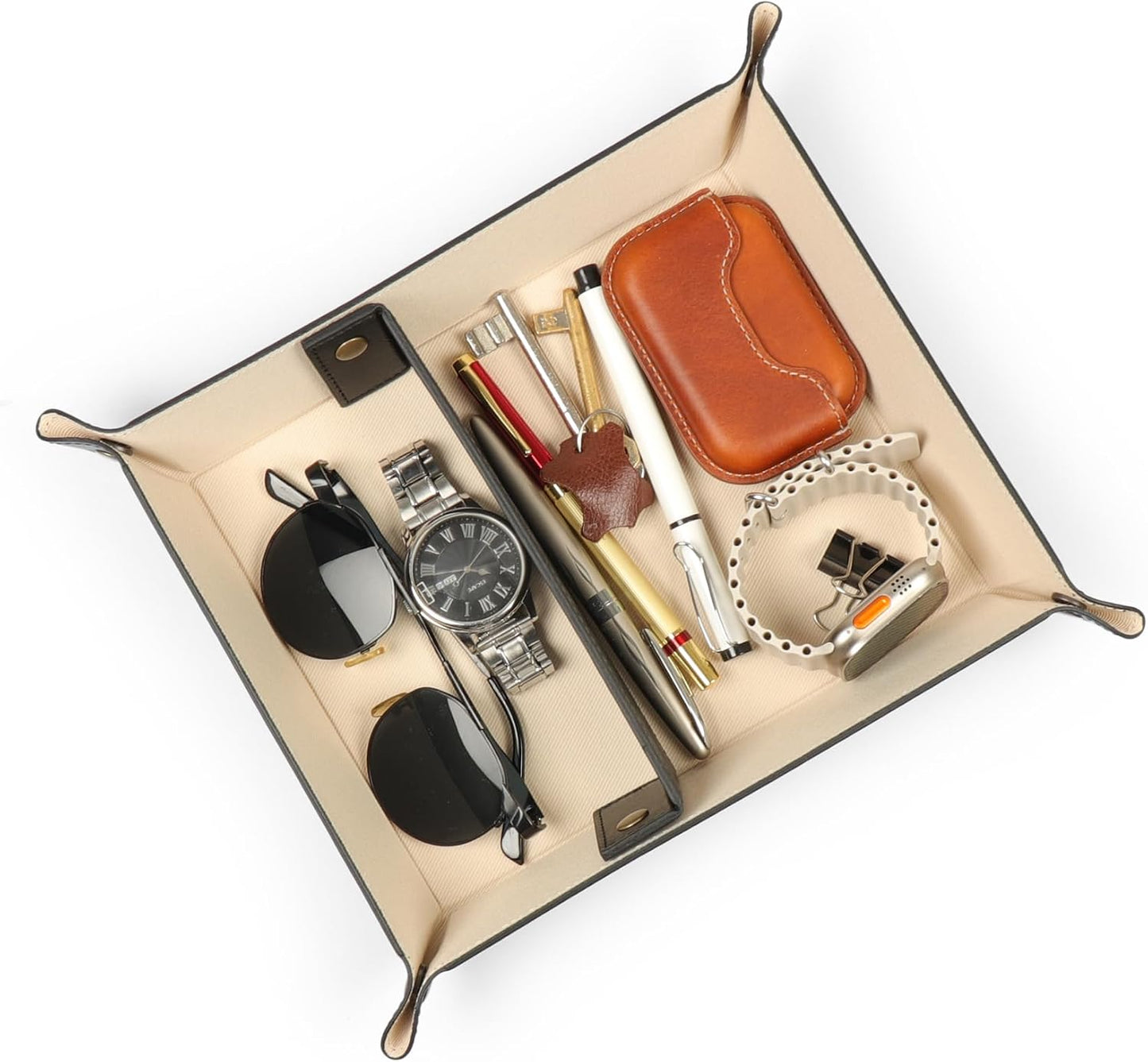 Londo Leather Tray Organizer - Practical Lightweight Water Resistant Computer Table Desk Storage Box for Wallets