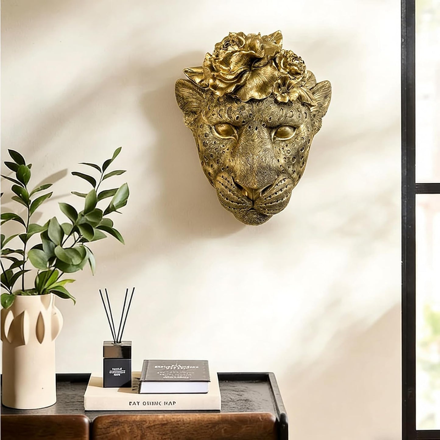 Animal Heads Sculptures Wall Art / Copper / Leopard / Gold