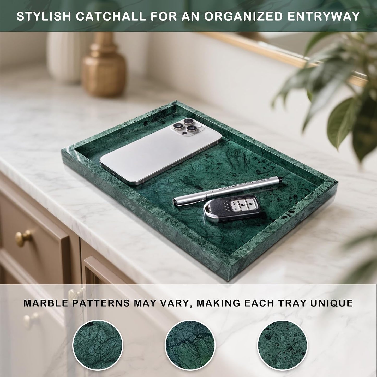 Marble Bathroom Tray for Countertop & Home Decor / Green