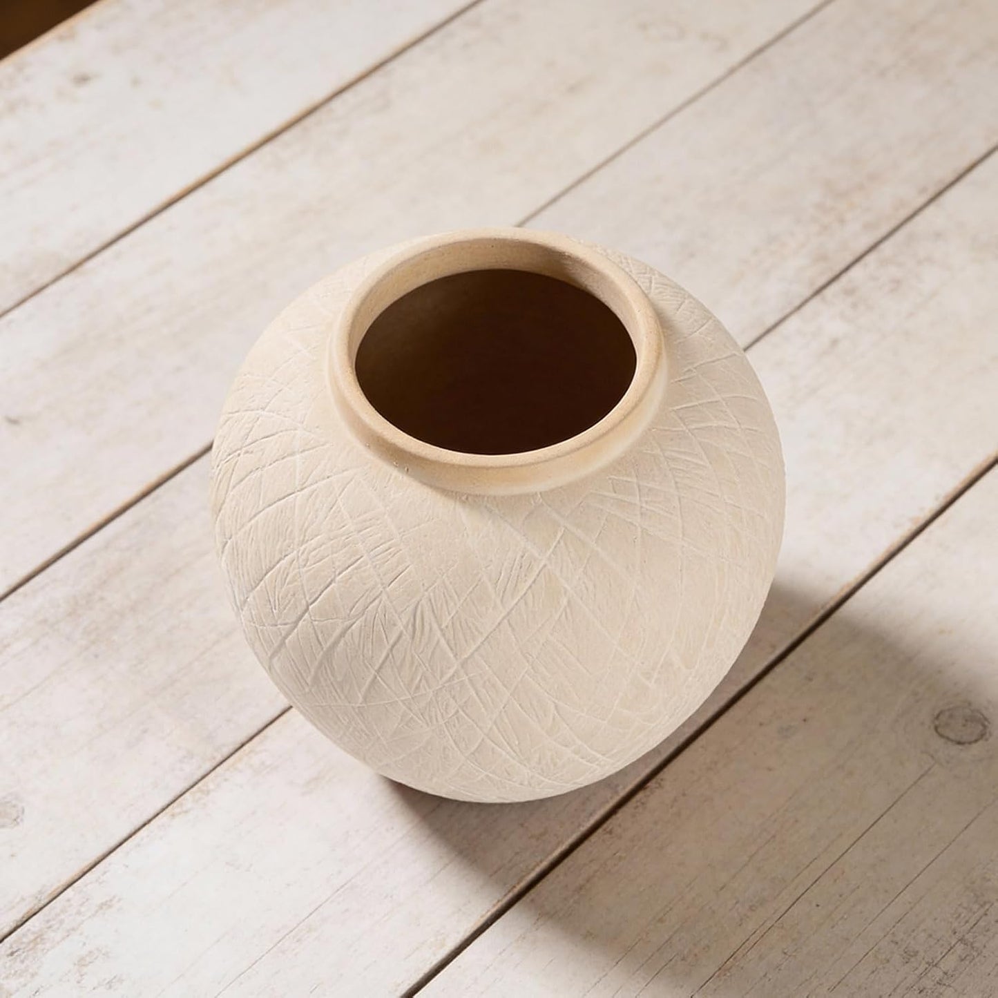 in Ceramic Boho Decorative Vase for Decor / 03 - Large Rustic Carved Beige / 8.8 Inch