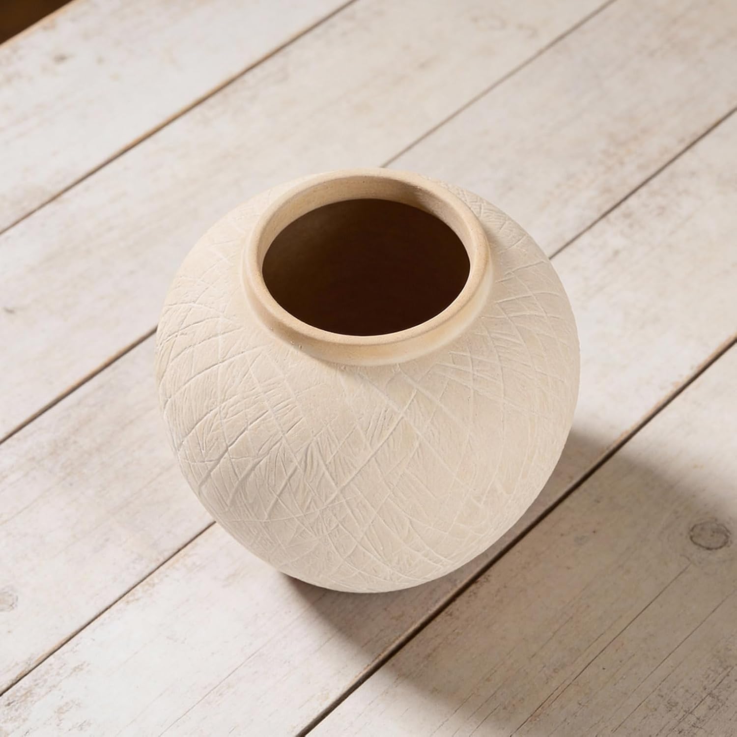in Ceramic Boho Decorative Vase for Decor / 03 - Large Rustic Carved Beige / 8.8 Inch