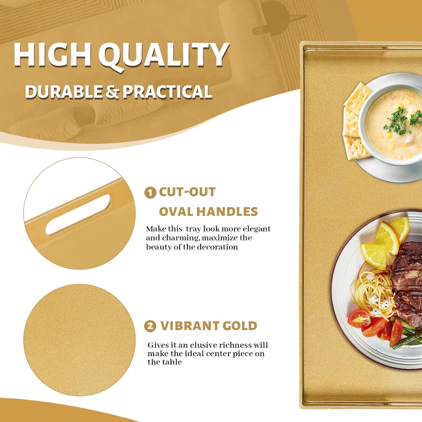 Modern Serving Tray / 15.8 x 10.2 x 1.4 / Gold