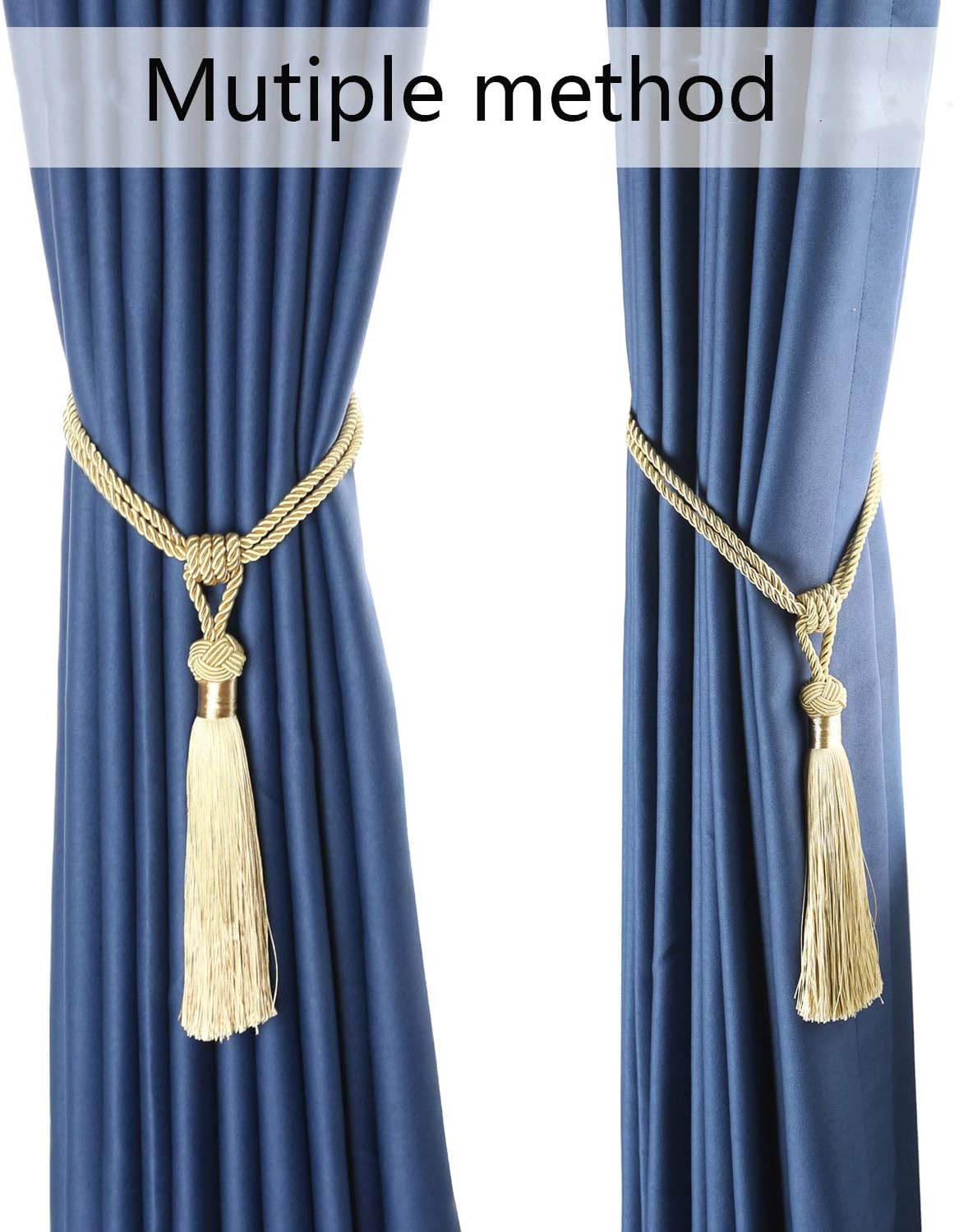 BEL AVENIR 4 Pack Curtain Tiebacks Hand-Woven Tassels Holdbacks | Light Beige, Elegant, Home Decorative Tassels Ties
