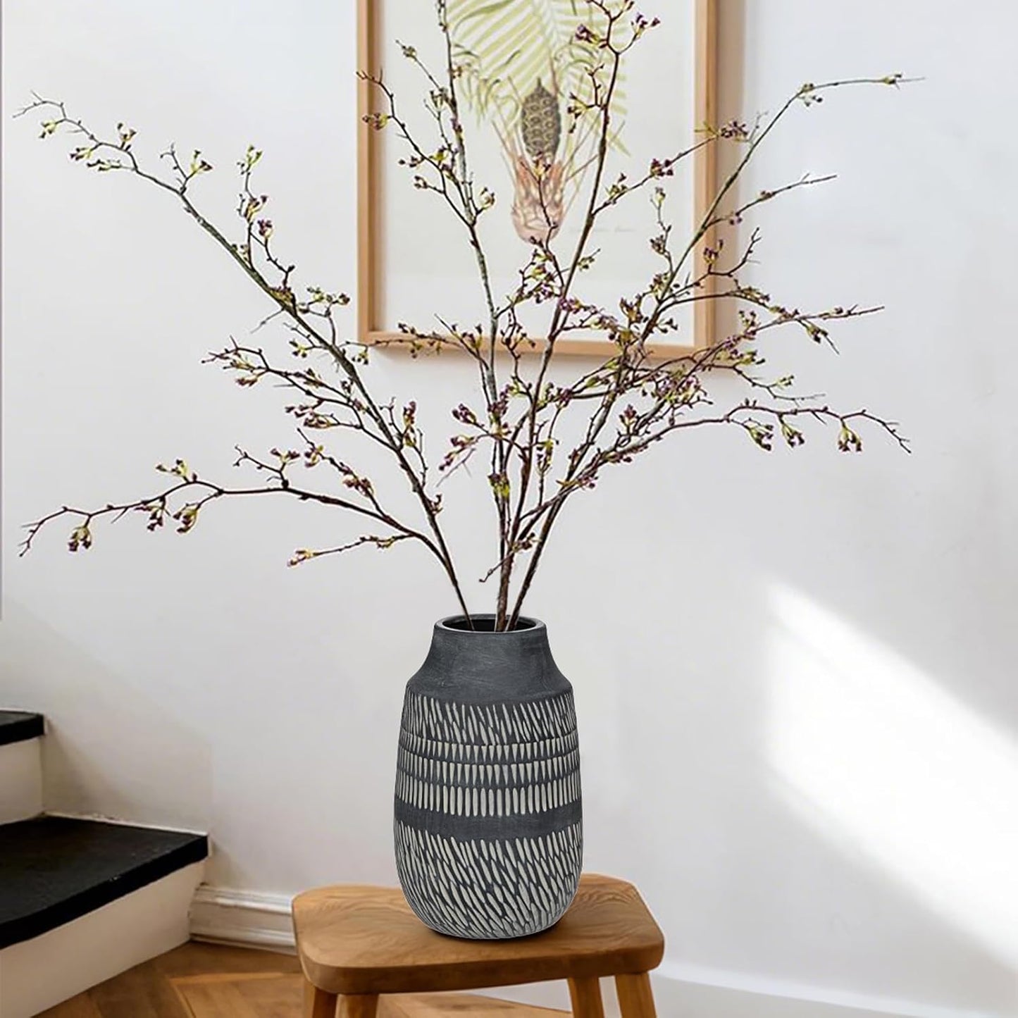 Rustic Ceramic Vase / 9" Dark Grey