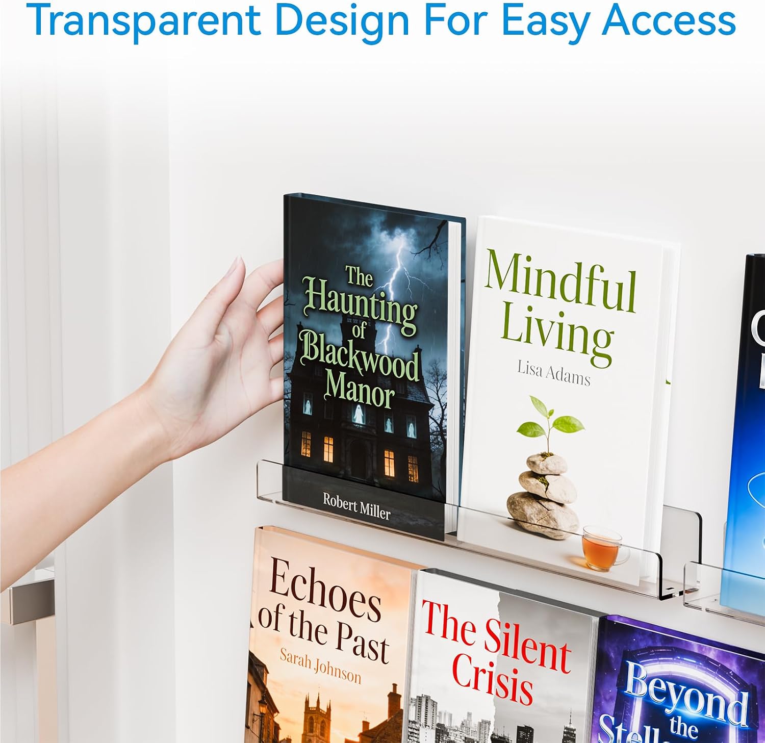 Cq acrylic Invisible Clear Floating Bookshelf - 15" Hanging Wall Mounted Display Shelf for Kids Room, Modern U Shaped