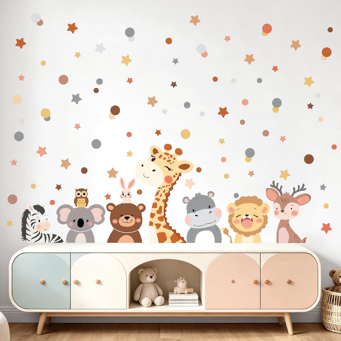 Animal Wall Decals Cartoon Jungle Forest Animals Polka Dot Wall Stickers Giraffe Bear / Set of 79