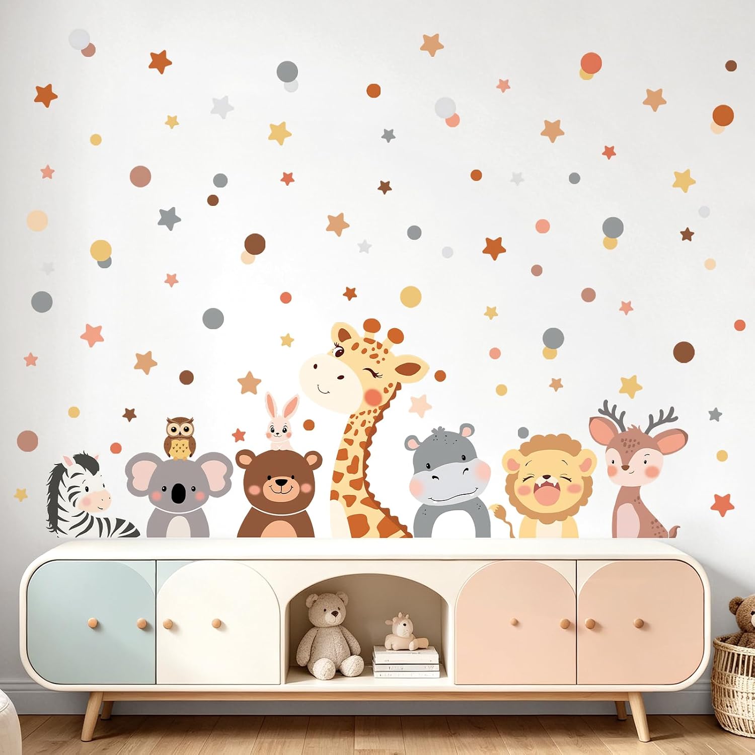 Animal Wall Decals Cartoon Jungle Forest Animals Polka Dot Wall Stickers Giraffe Bear / Set of 79