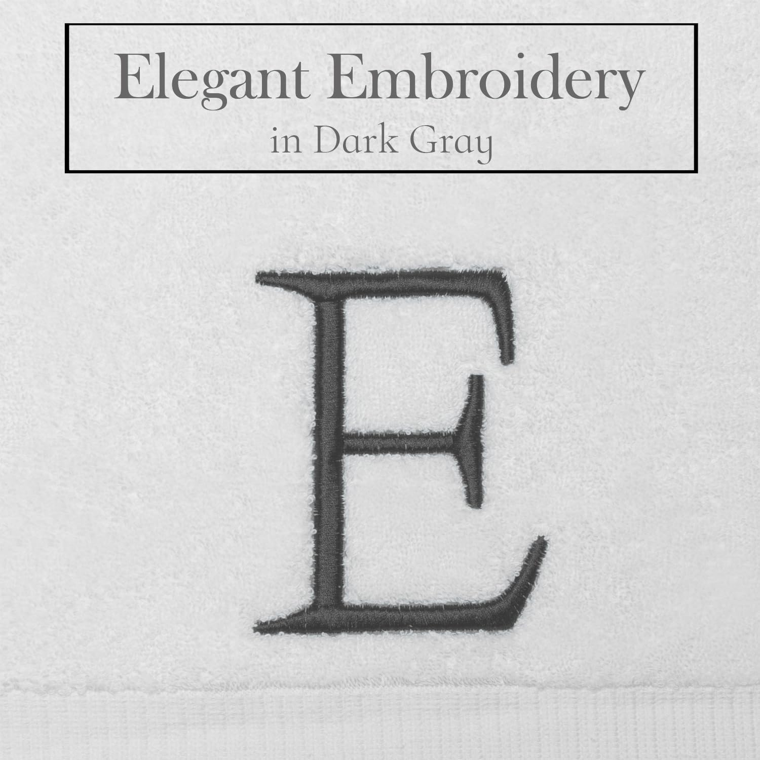 White with Dark Gray Monogrammed Hand Towels for Bathroom Set of 2 Letter E | Luxury Hotel Quality Initial Towels For
