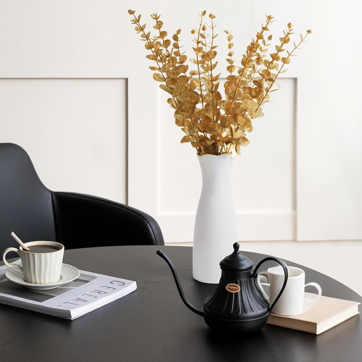 Eucalyptus Stems Greenery Stems Fake Leaves Artificial Flowers Bouquet Faux / Gold / Set of 18