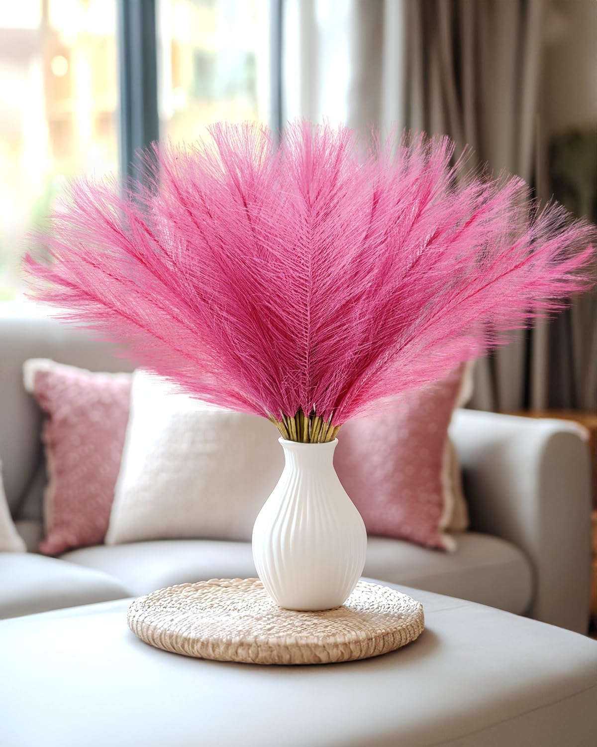 Hot Pink Short Artificial Pompous Grass Fluffy Fake Pompas Grass / Rosy Pink / 17.7 Inch / Set of 60