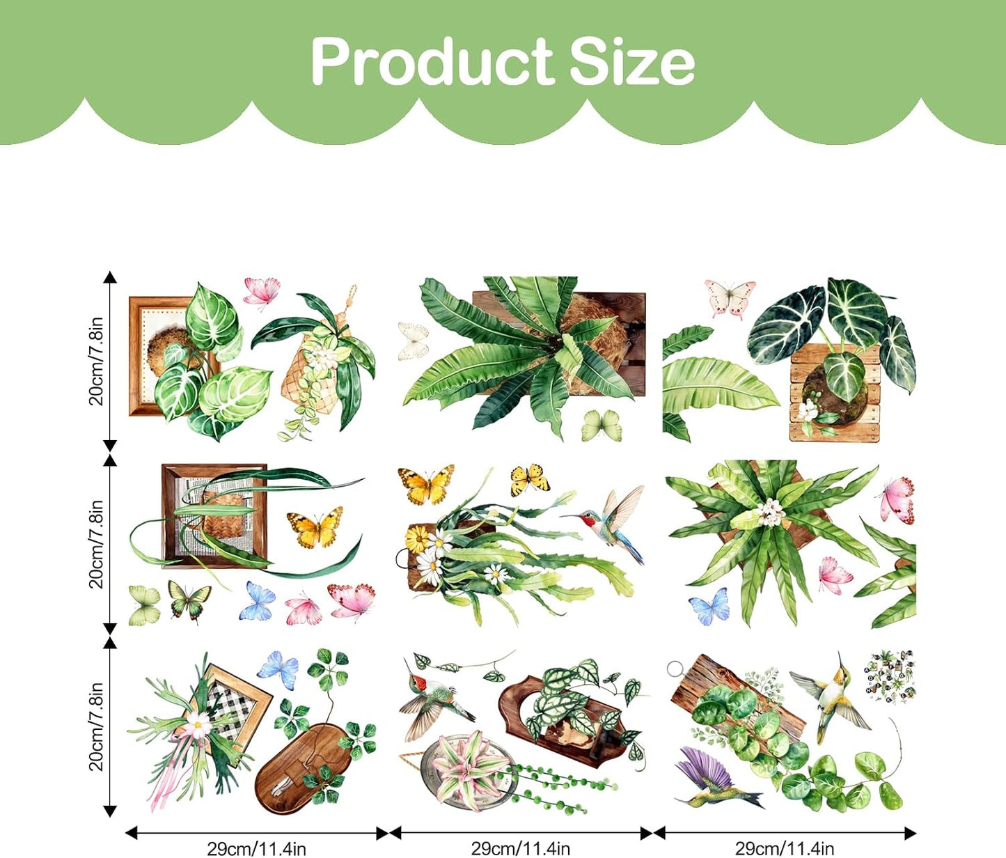 3D Plant Wall Decals Green Hanging Potted Plants Wall Stickers Peel and Stick / Green-potted Plants