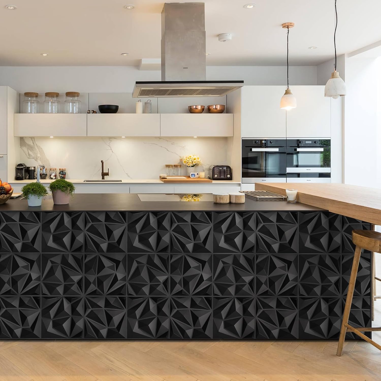 LEVOWAY 33 Pack Decorative 3D Wall Panels for Interior Wall Decor | 12''x12'' Black Diamond Design Accent Wall Panles