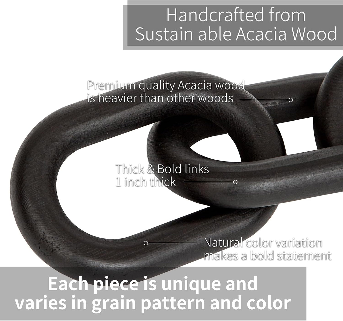 Rustic Wood Chain Link Decor / Black / 22 Inch