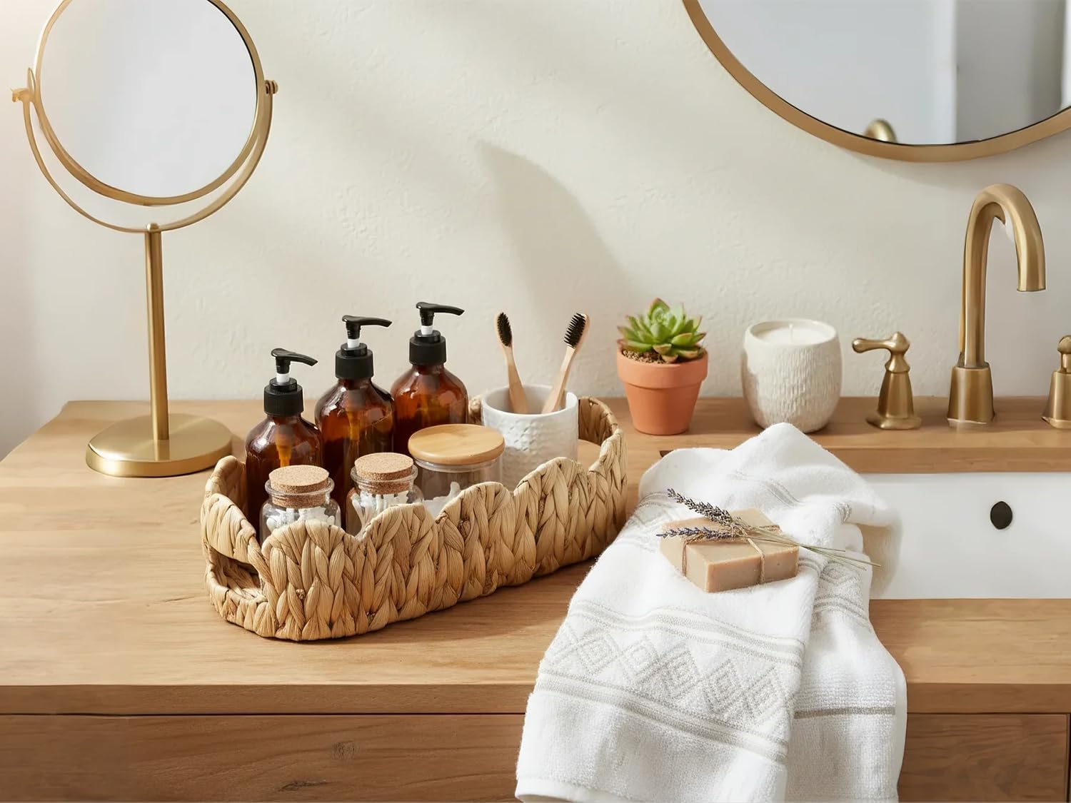 Scalloped Edge Wicker Basket for Toilet Paper Storage / Oval