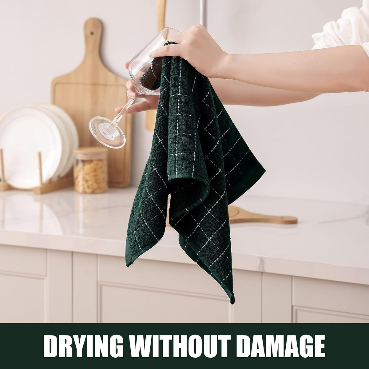 Homaxy 100% Cotton Terry Kitchen Towels, 6 Pack, Blackish Green | Ultra Soft and Absorbent Dish Towels for Kitchen
