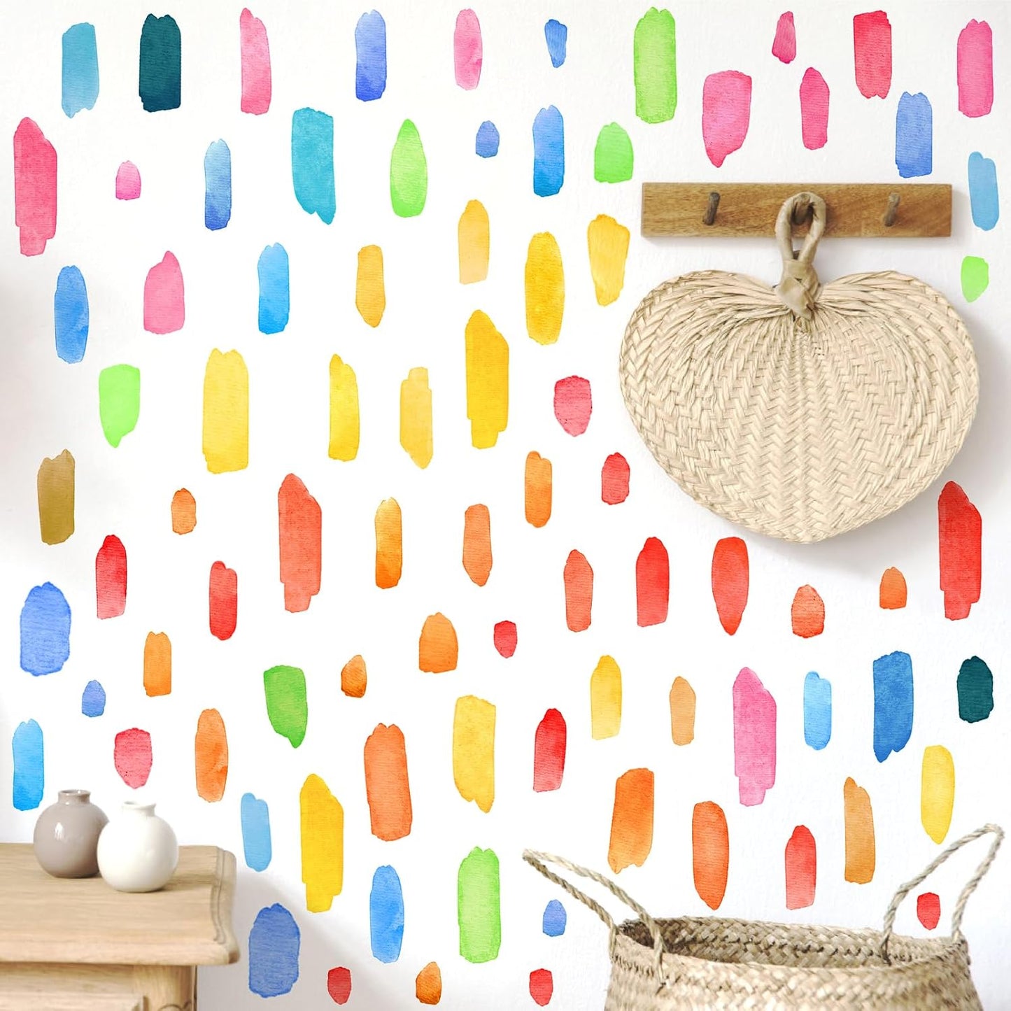 Line Wall Stickers Watercolor Wall Decals Peel and Stick Multi Color Abstract Stripes / Colorful