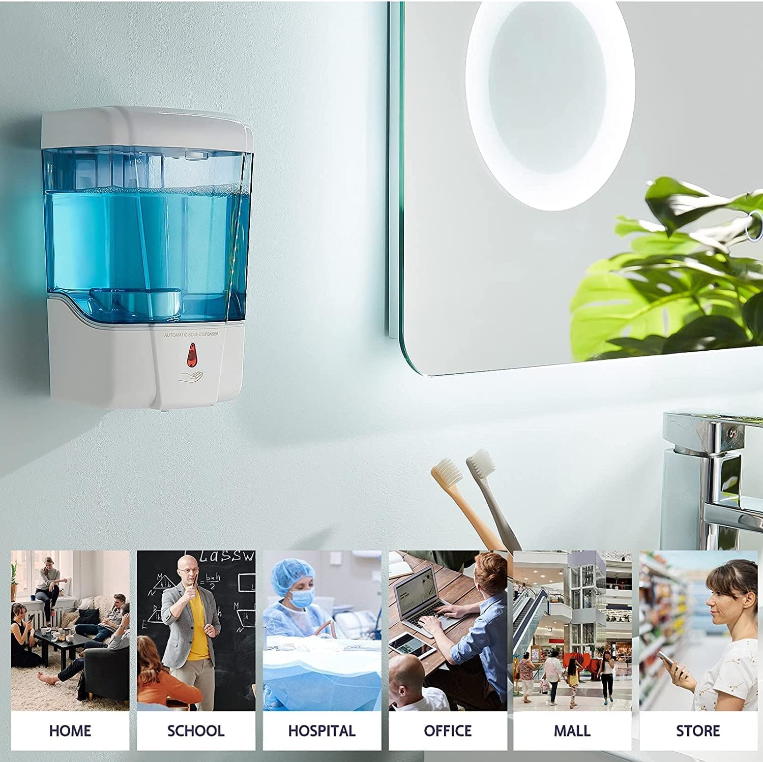 Automatic Soap Dispenser Wall Mount 3 Pack White 20 Oz Waterproof Leakproof for Commercial Bathroom Restroom Toilet