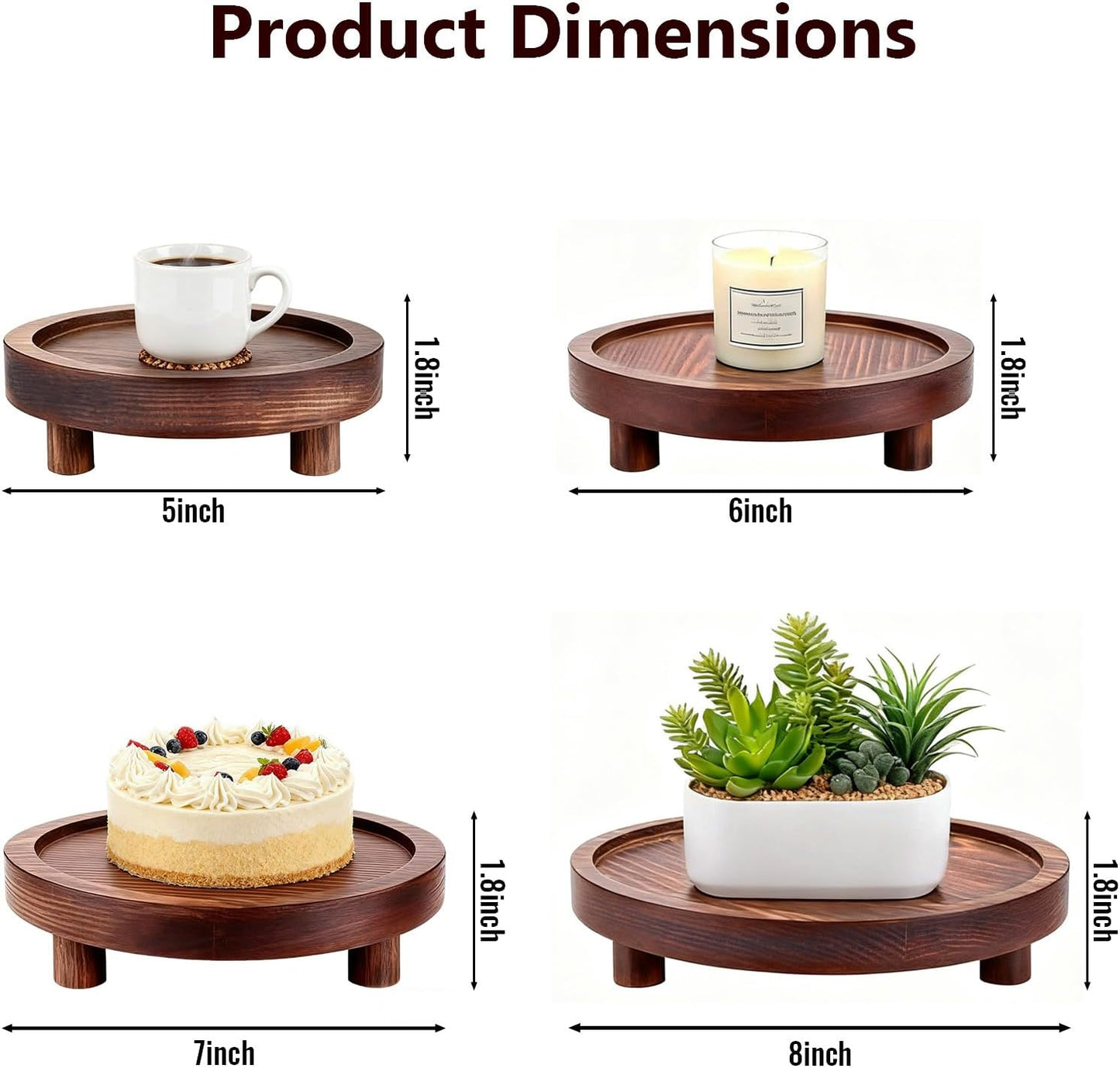 Wooden Risers for Display 8/7/6/ Wood Pedestal Stand Mini Tray Stand / Brown / 5 Inch / Set of 4