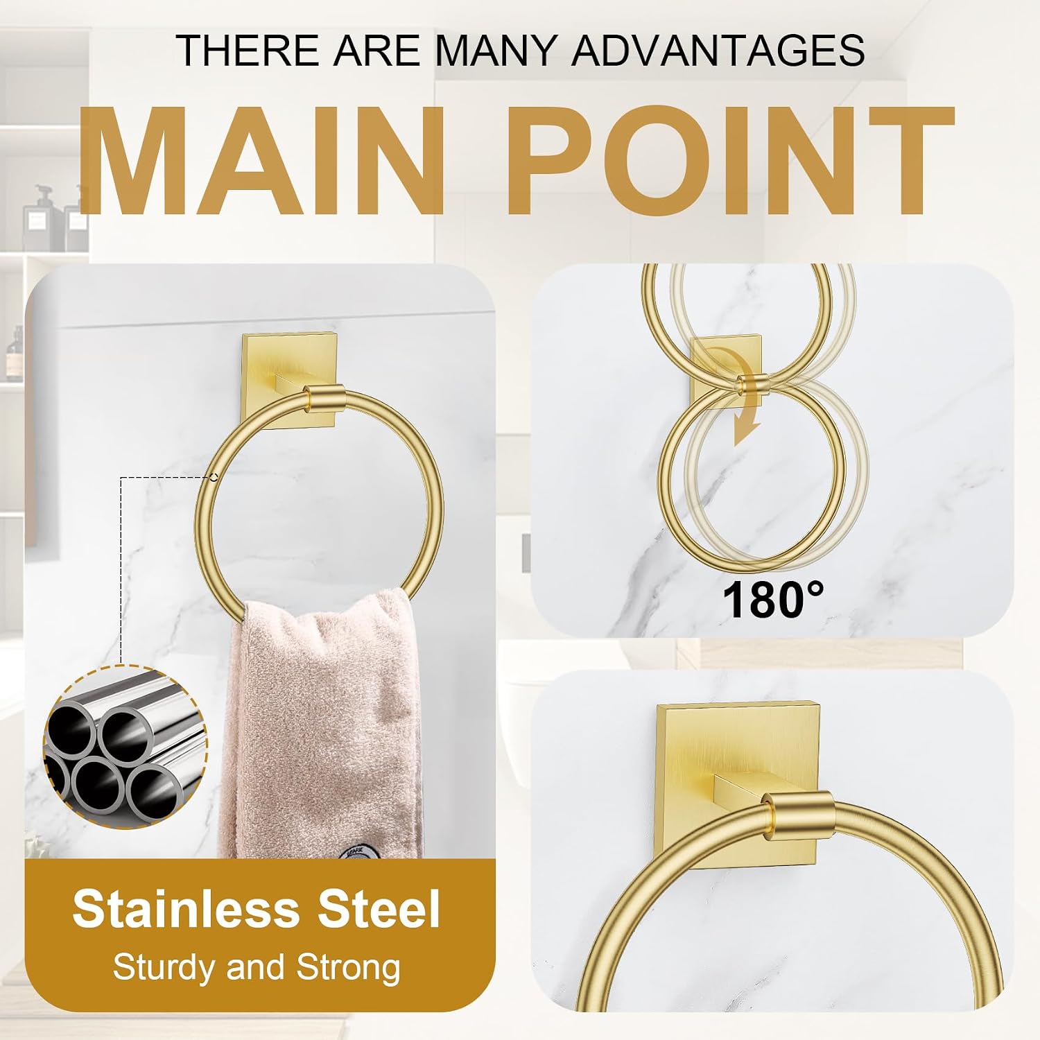 Brushed Gold Towel Bar Set, 5 Pieces Double Dase Toilet Paper Holder Bathroom Hardware Set, 23.6 Inch Stainless Steel