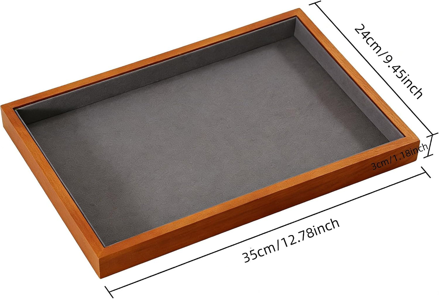 Wood Flat Jewelry Tray Stackable Display Tray / Gray / Blank Tray-w 9.45" x H 1.18"x L 13.78