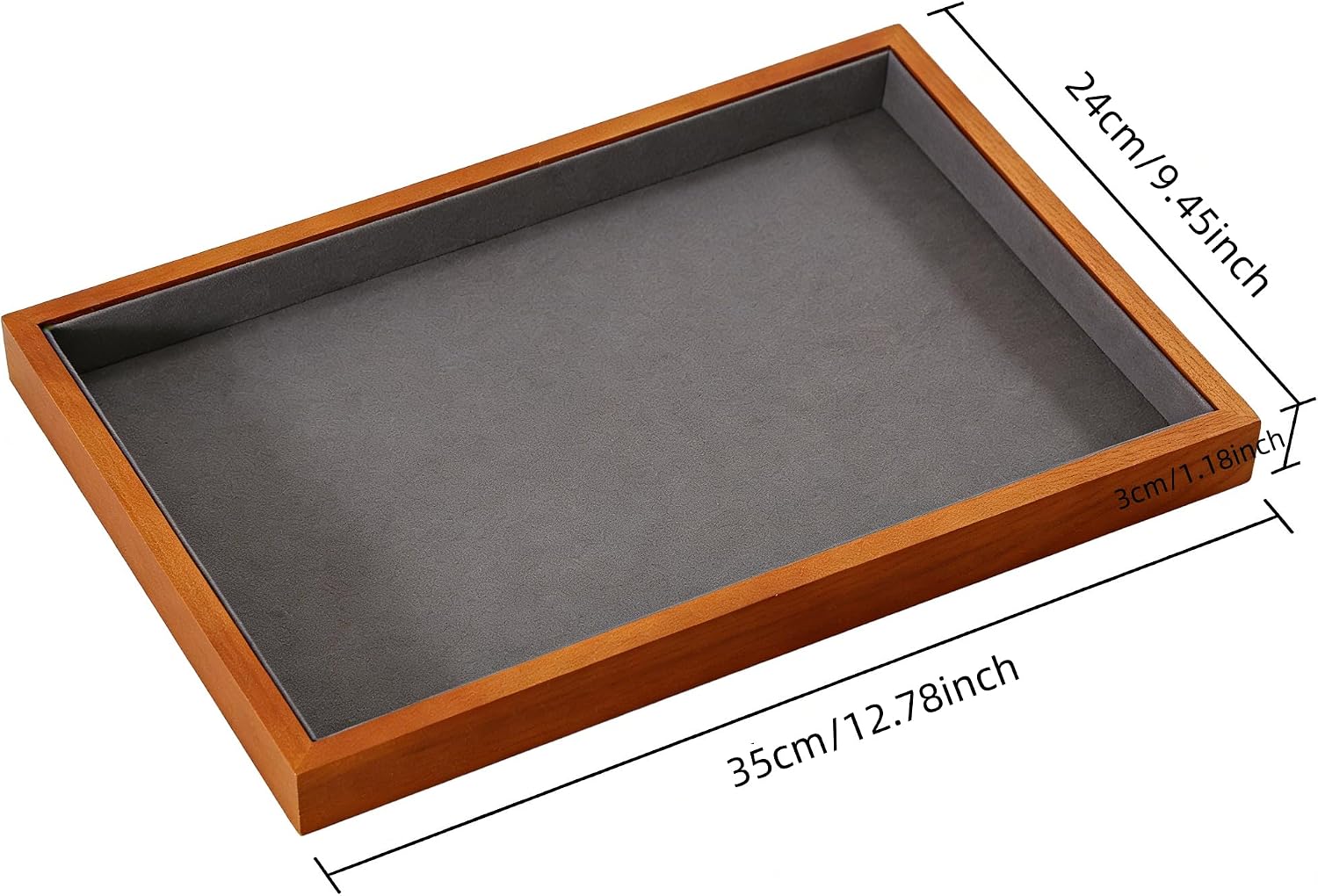 Wood Flat Jewelry Tray Stackable Display Tray / Gray / Blank Tray-w 9.45" x H 1.18"x L 13.78