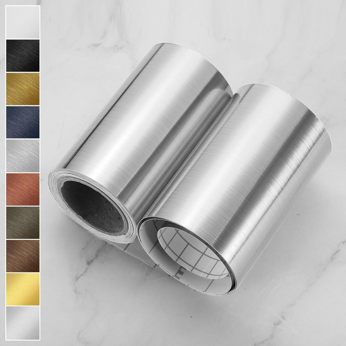 Mirror Border Peel and Stick Wood Grain Tape ft Foil Self-Adhesive / Brushed Silver / 2 x 39 / FT