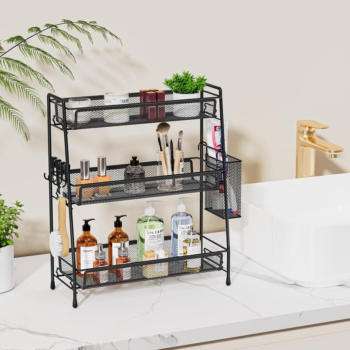 VITVITI 3 Tier Bathroom Organizer Countertop, Counter Storage Shelf, Black | Metal Wire Mesh Bathroom Counter Organizer