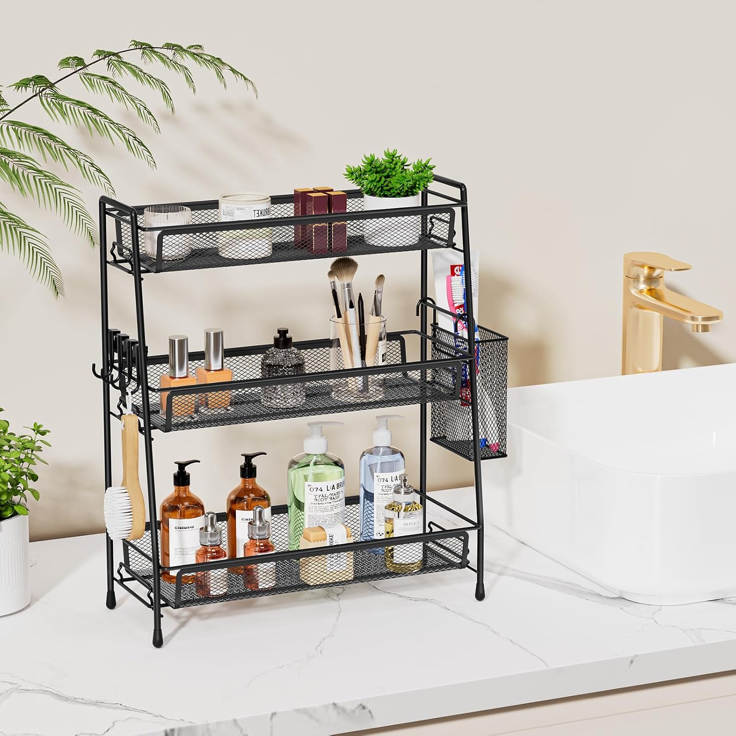 VITVITI 3 Tier Bathroom Organizer Countertop, Counter Storage Shelf, Black | Metal Wire Mesh Bathroom Counter Organizer