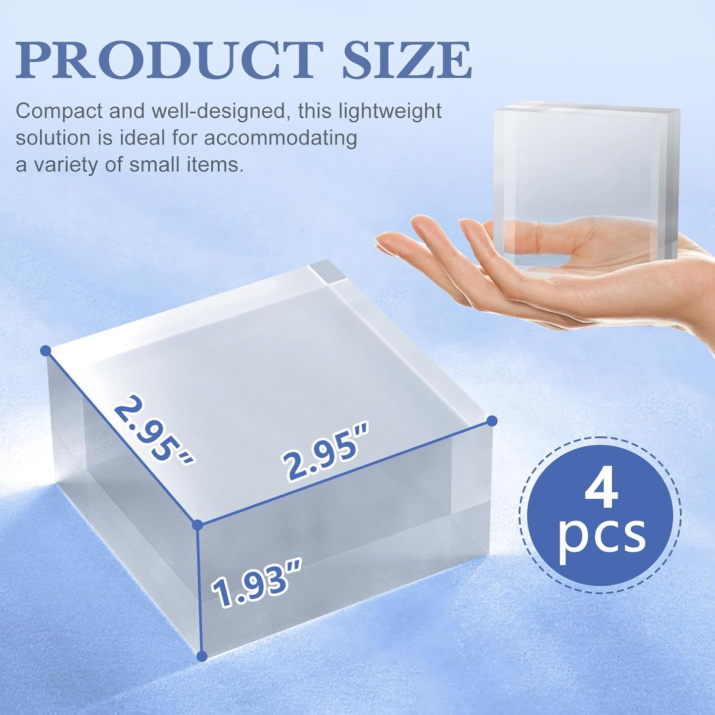 Acrylic Blocks Acrylic Base Stand for Display Block Square Riser / Clear / 3 x 3 x 2 / Set of 4