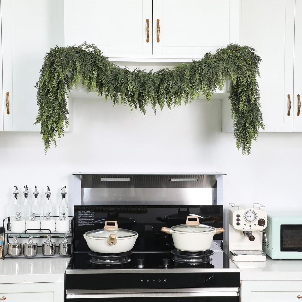 2 Pcs 6 ft Artificial Christmas Cedar Garland | Thick & Lush, Simulation Faux Cedar, Green Fake Pine Needles Garland
