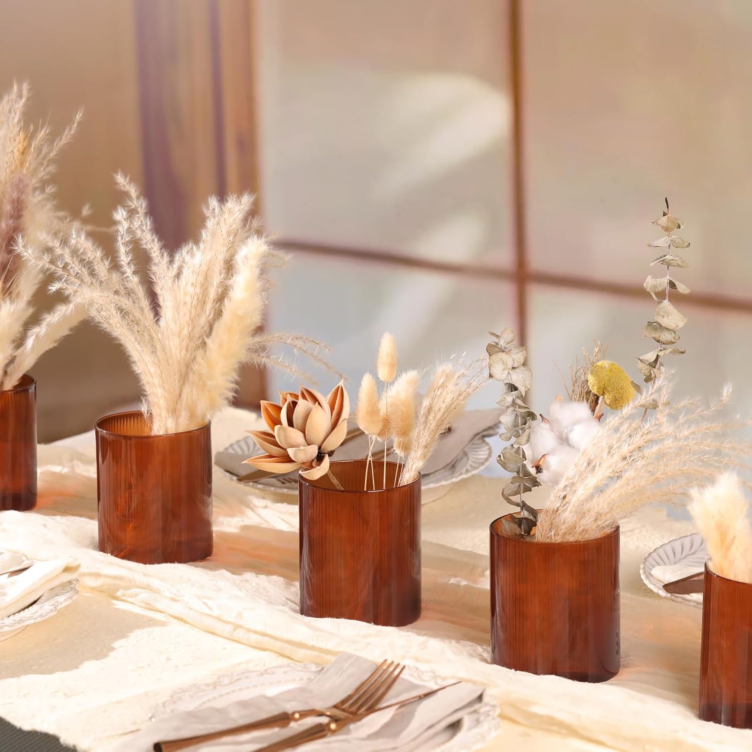Glass Cylinder Vases for Centerpieces / 4in / Amber / Set of 6