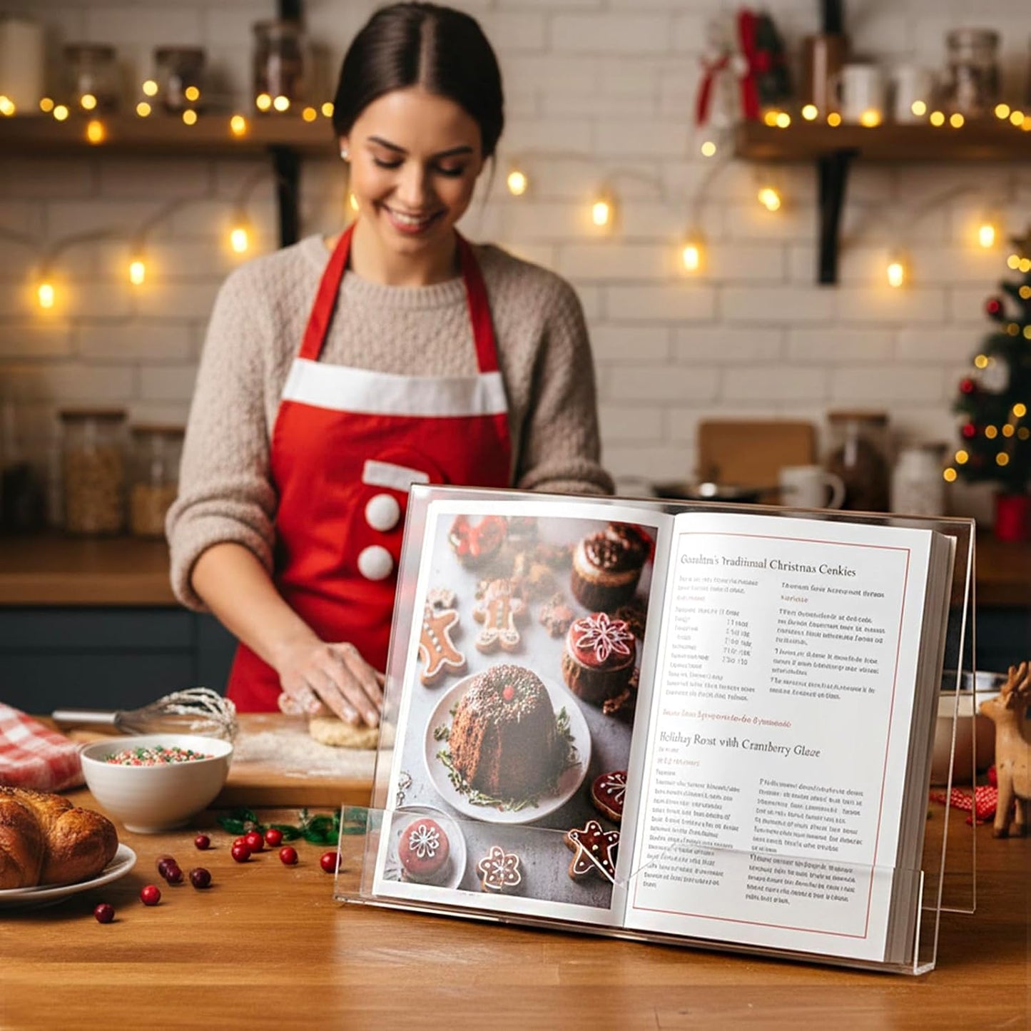 MyGift Premium Clear Acrylic Cookbook Stand & Book Display Holder | Displays Recipe Books, Tablets & Cookbooks for