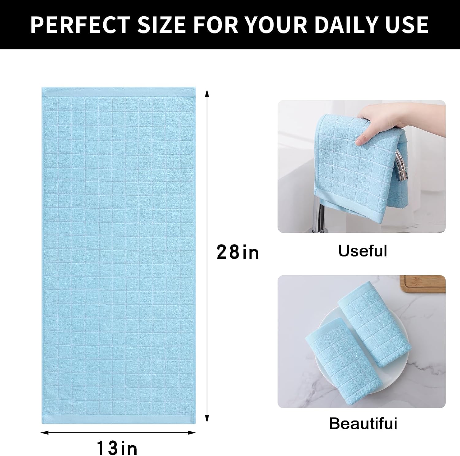 Homaxy 100% Cotton Terry Kitchen Towels, 8 Pack, Sky Blue | Ultra Soft and Absorbent Dish Towels for Kitchen, Suitable
