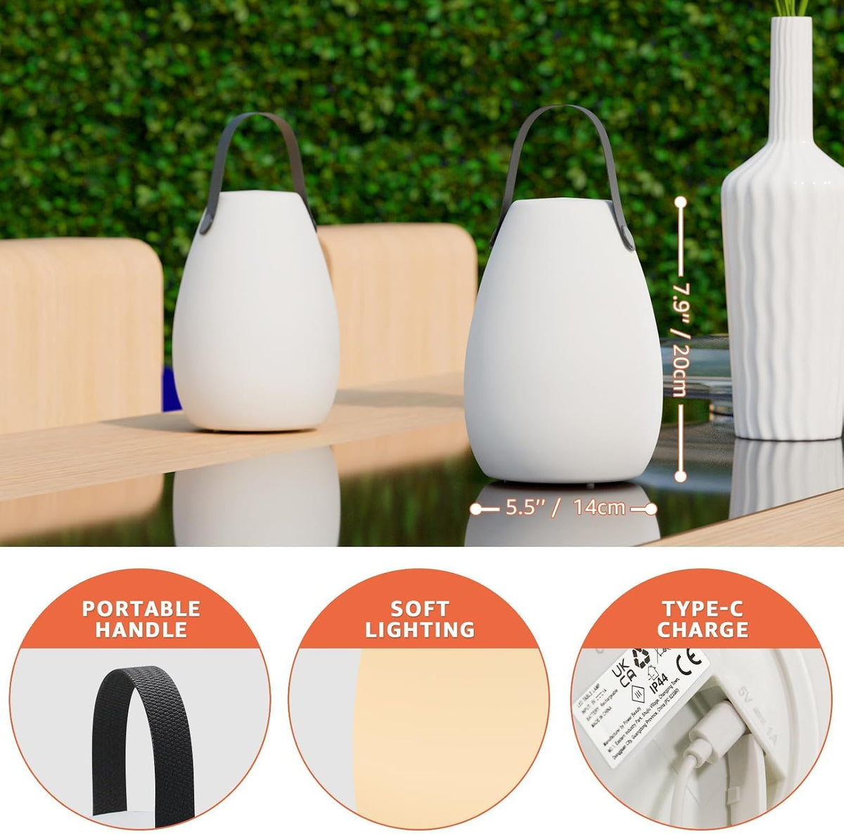 uuffoo 2 Pack Rechargeable Portable Table Lamp with Remote | Cordless RGB Lantern, Decorative LED Night Light, IP44