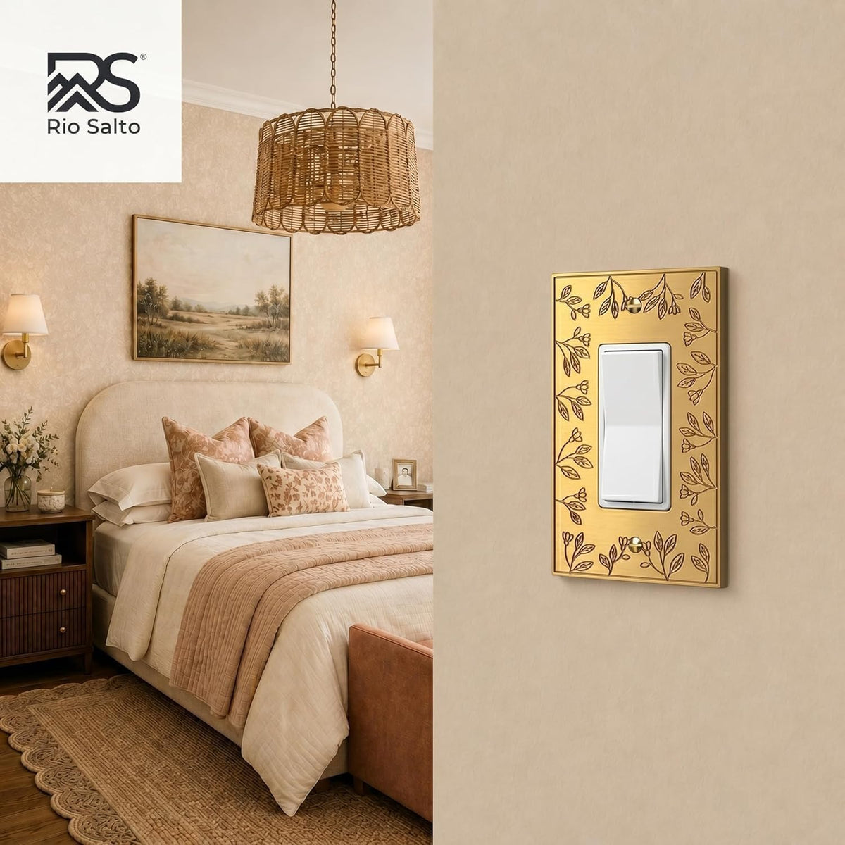 Rio Salto Decorative Gold Light Switch Cover Plate Premium Metal Flower Rocker Decorator Paddle GFCI Switch Plate