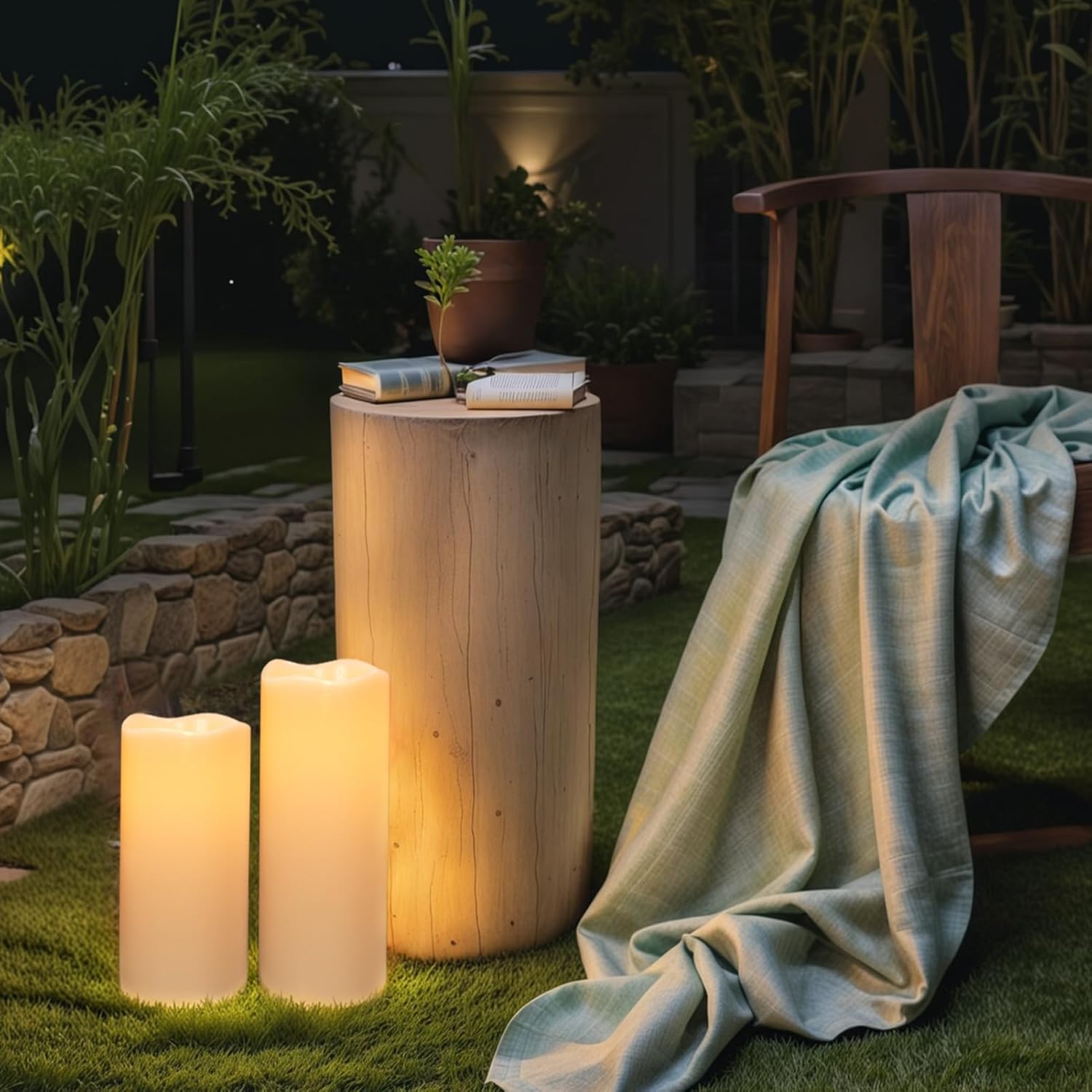 GenSwin Solar Candles Outdoor Waterproof Lantern Ivory White 4 x 8,10 in | IP65, Sensor for Dusk to Dawn, Large Pillar