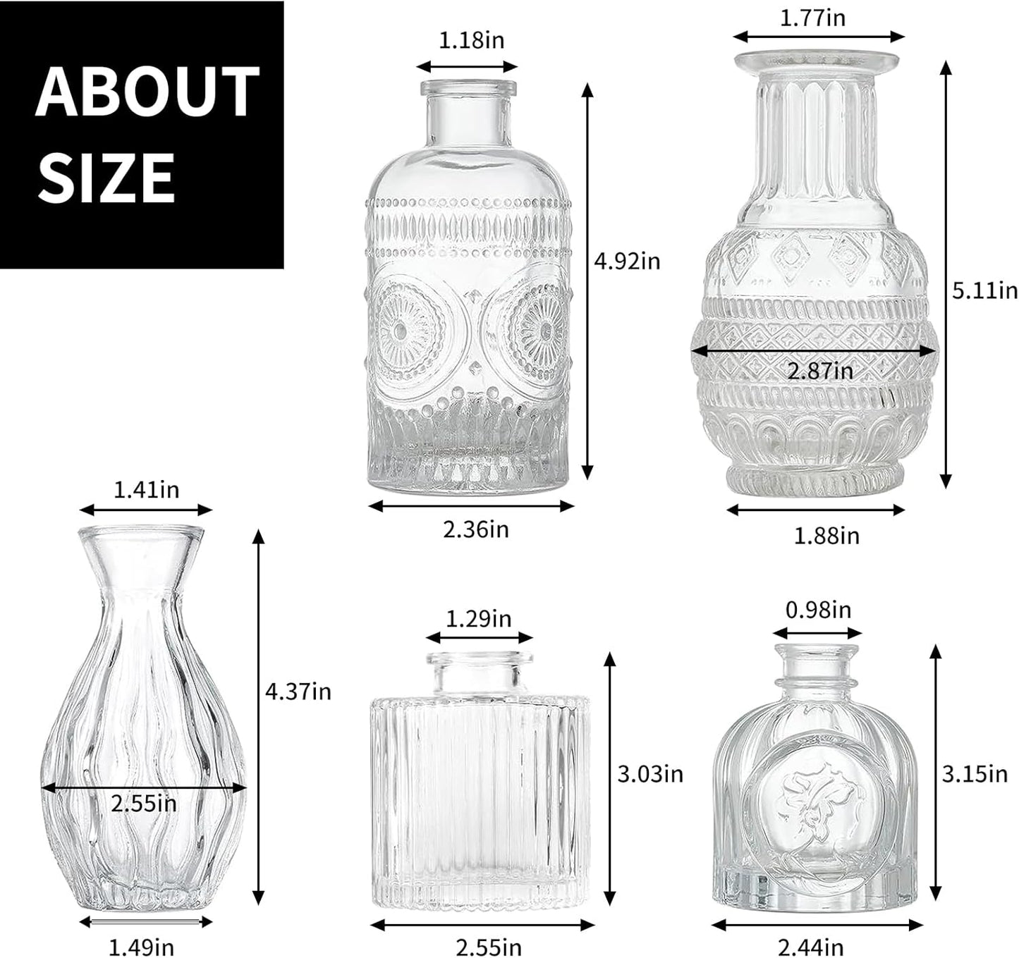 Glass Vase / Bud Vases / Clear / Set of 5