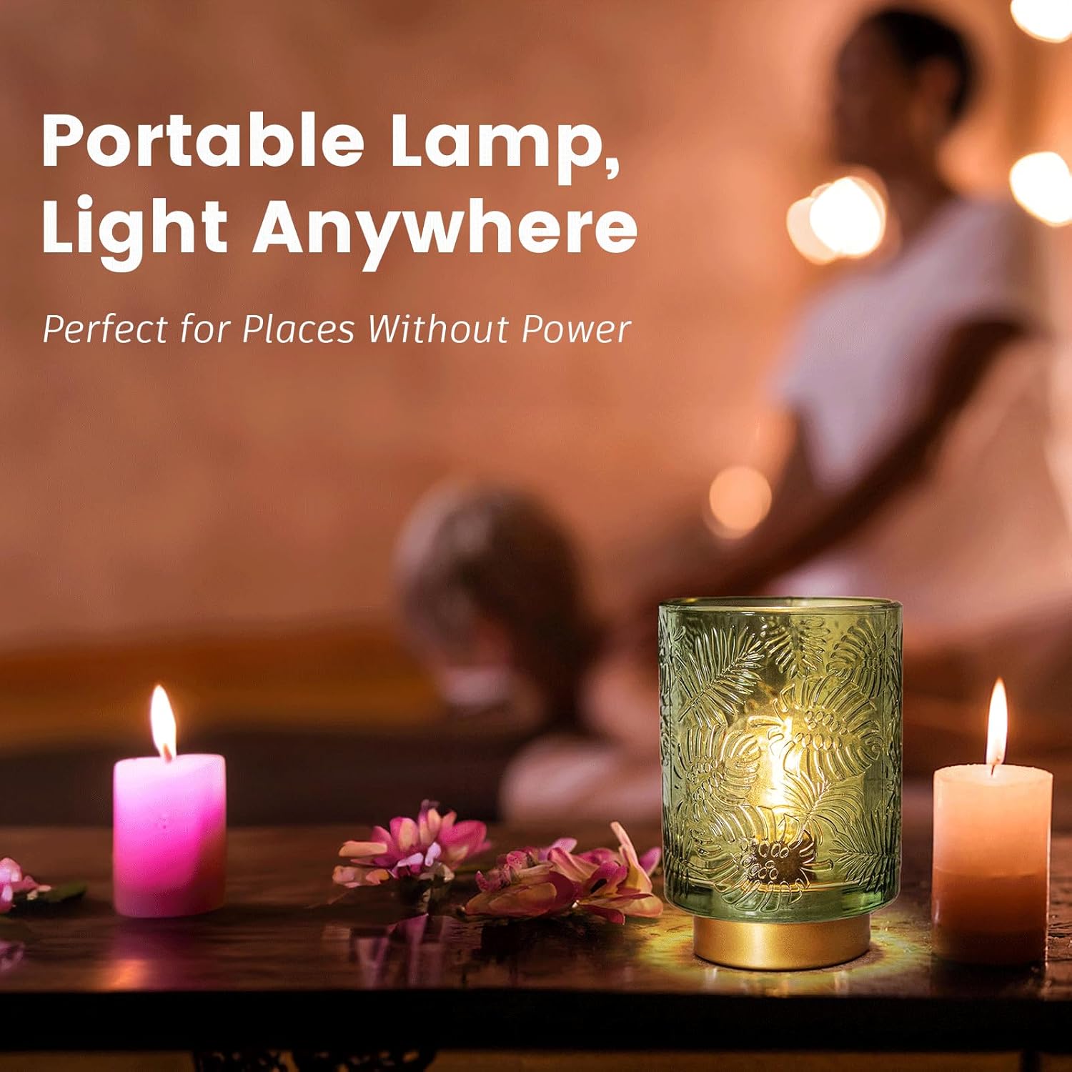 Small Battery Operated Lamp-Portable Cordless Table Lamps / Greenish