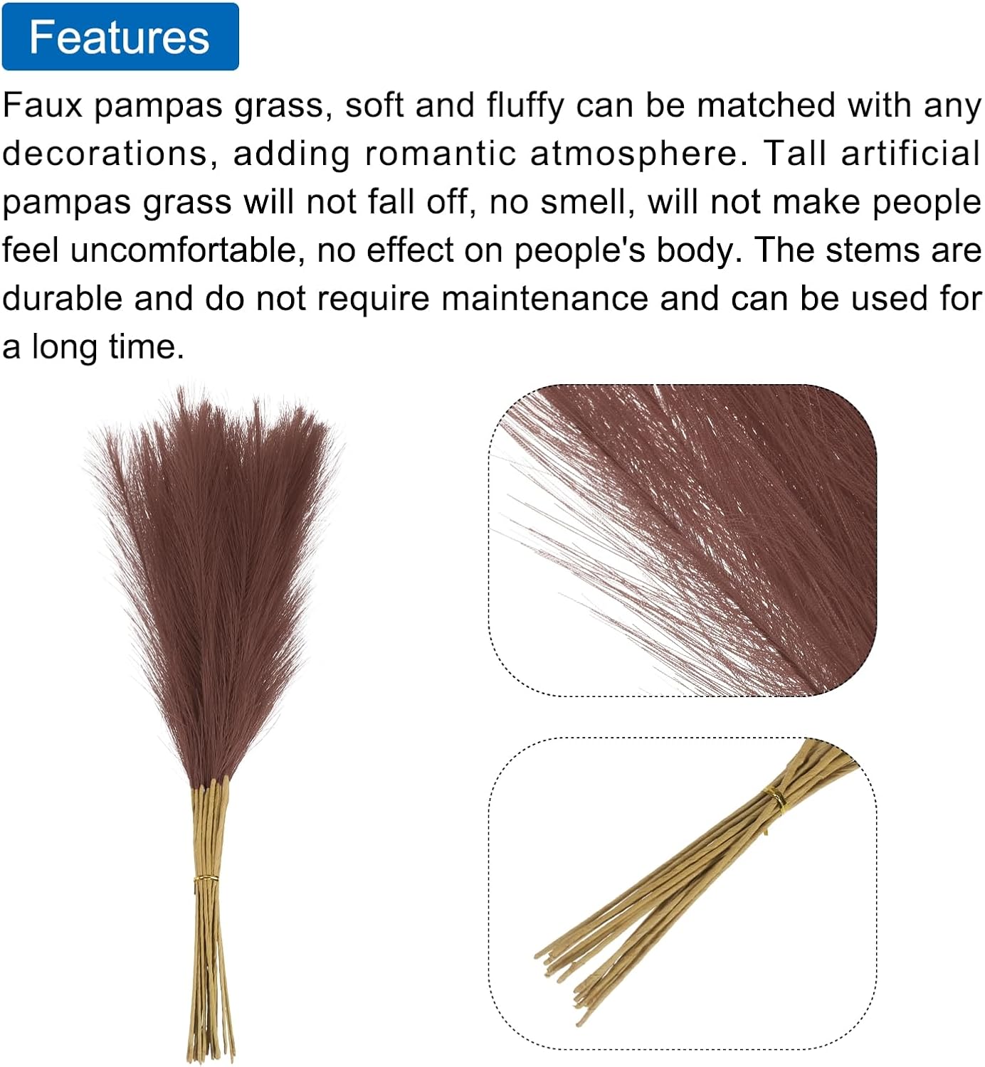 Faux Pampas Grass / Dark Brown / Set of 15