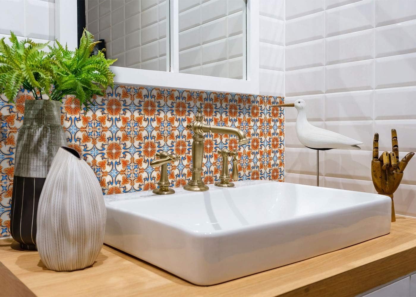 Backsplash Peel and Stick Tile Stickers 24 PC Set Authentic Tile Decals / 4 x 4 / Vintage Orange H7