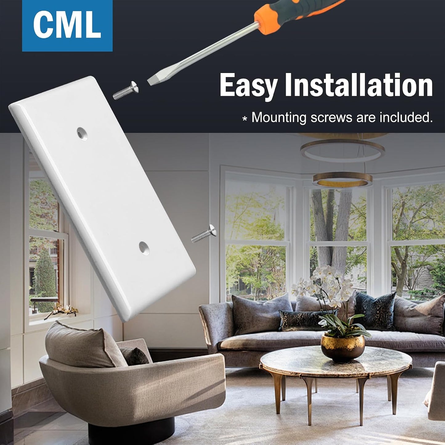 CML Oversized Blank Wall Plate, 20 Pack Jumbo Blank Outlet Covers, 1-Gang No Device Switch Plates, Over-Size 3.5” x