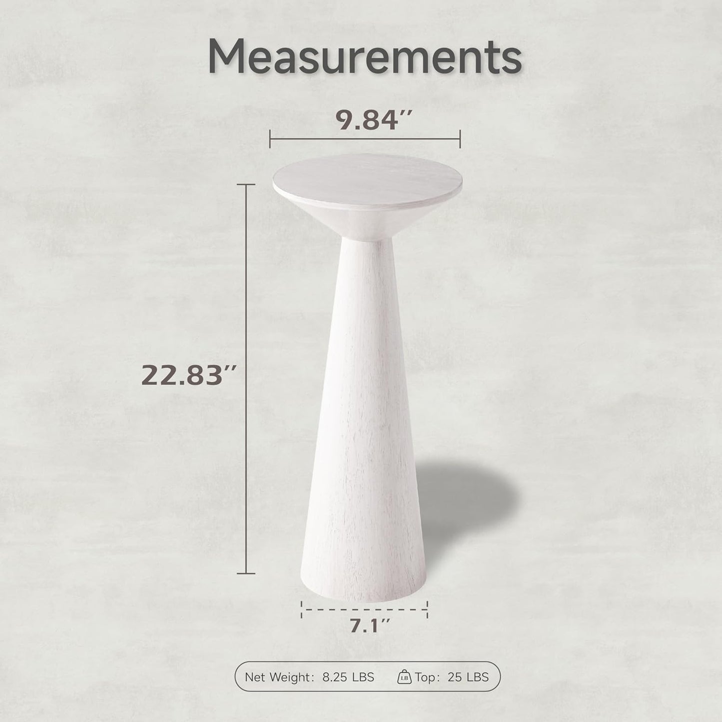 Farmhouse Tall Pedestal End Table Small Solid Wood Martini Table Plant Stand Modern Round / White