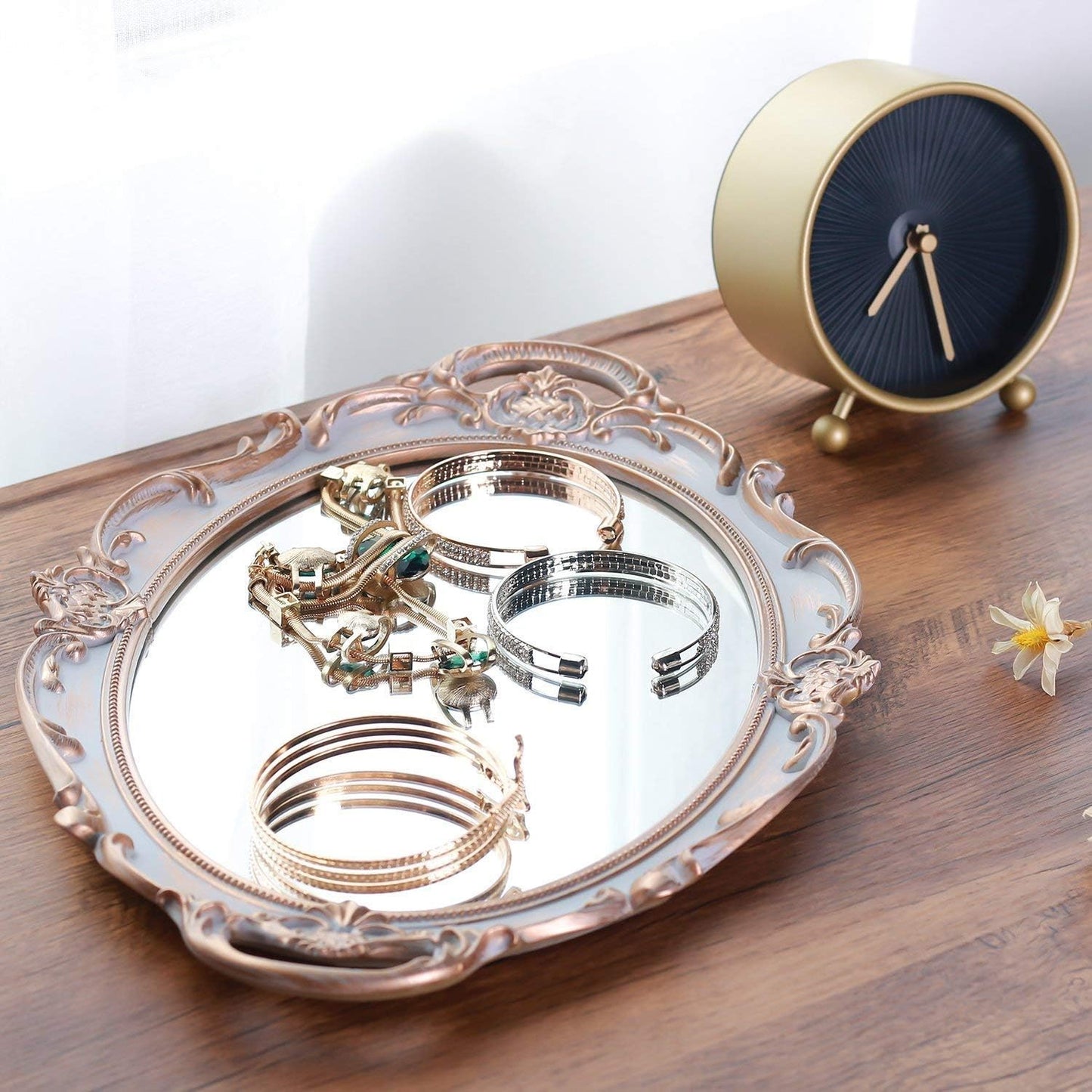 Serving Tray / Makeup Organizer / Golden Gray / 9.8 x 14.6