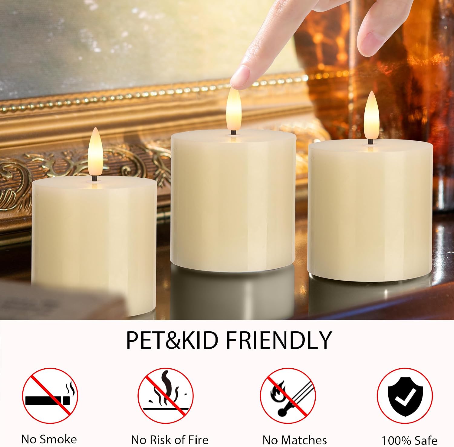 Flameless Pillar Candles, 3x3 Ivory Real Wax, Remote Timer, 3 Pack | Battery candles with timer and remote, adjustable