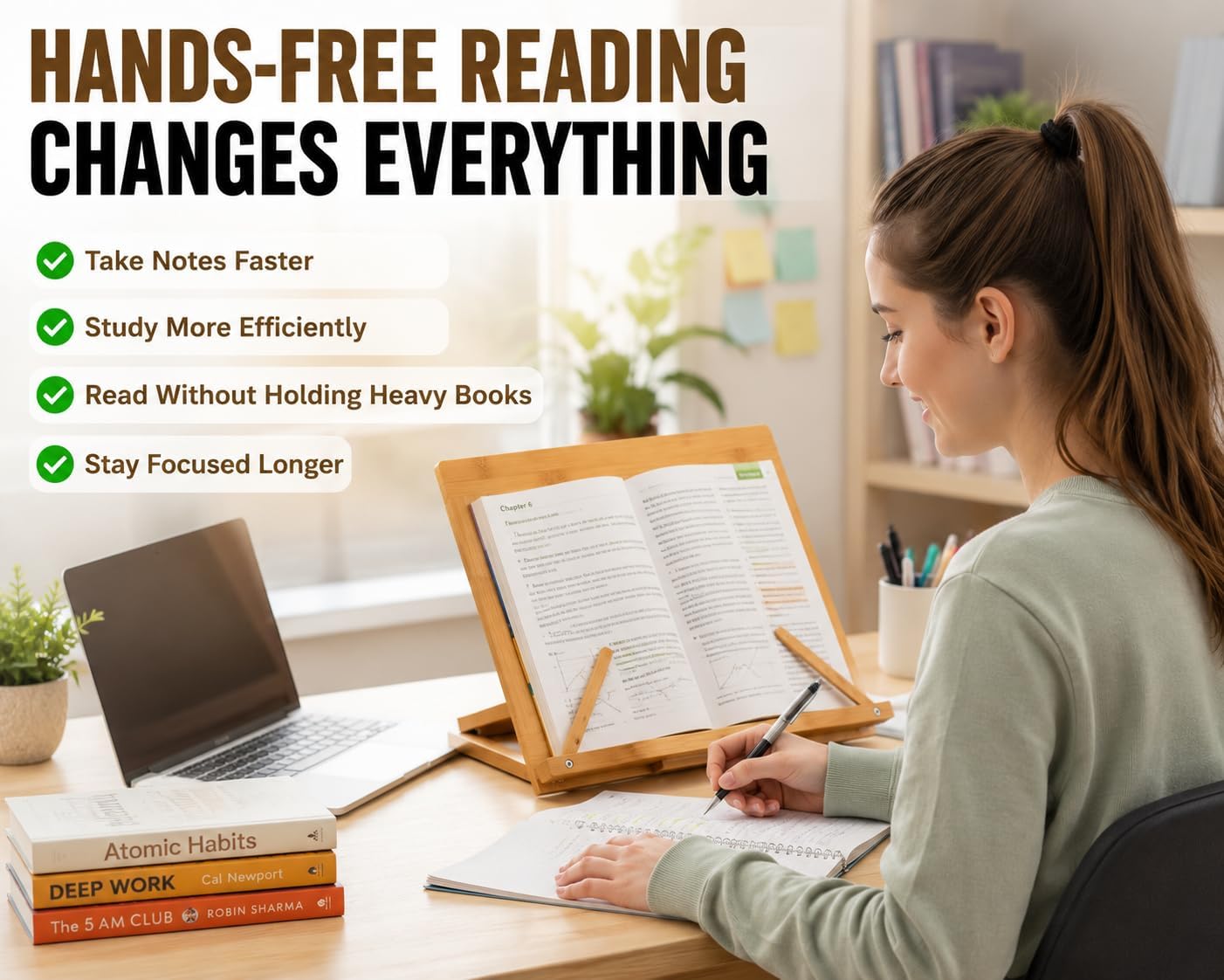 Bamboo Book Stand for Reading Hands Free
