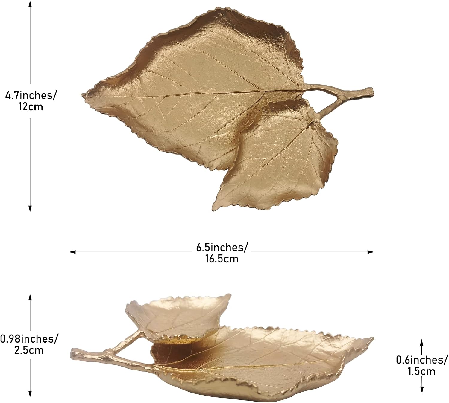 Metal Trinket Dish Leaf Shaped Ring Holder Jewelry Organizer Vanity Dish / Double Mulberry Leaves