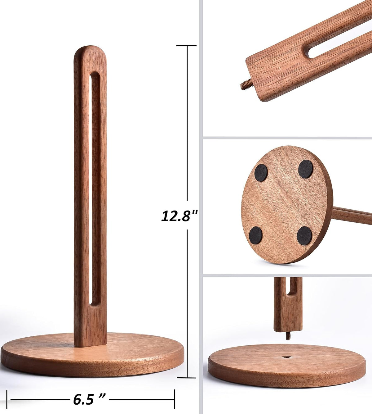 KitchLife Acacia Wooden Paper Towel Holder Countertop, 6.5" Jumbo Base, Fits Jumbo Rolls, Large Freestanding Dark Wood