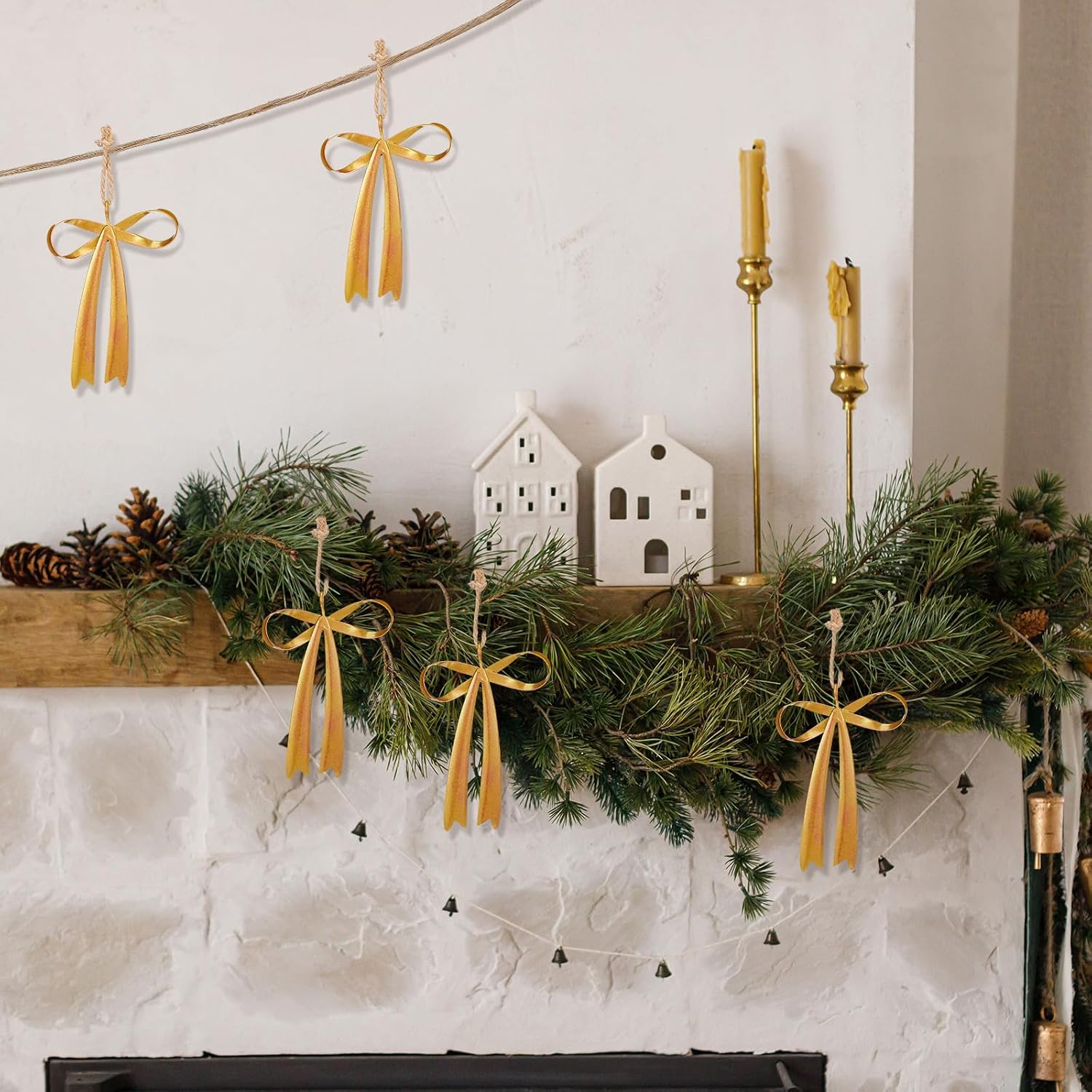 Brass Bow Metal Christmas Ornaments Vintage Rust Bow Hanging / Gold / 3.5 x 2.8 / Set of 12