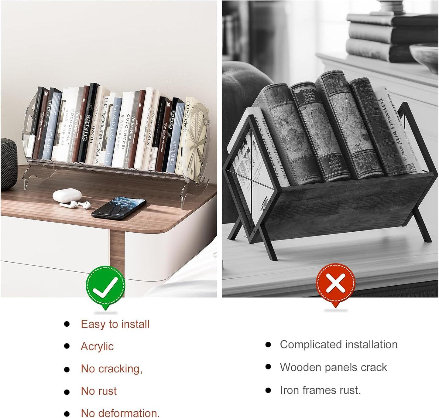Desktop Bookshelf Rack Acrylic Storage Organizer